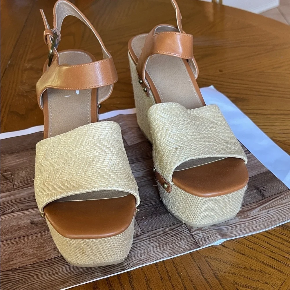 Soda Tan and Natural Platform Wedge Sandals